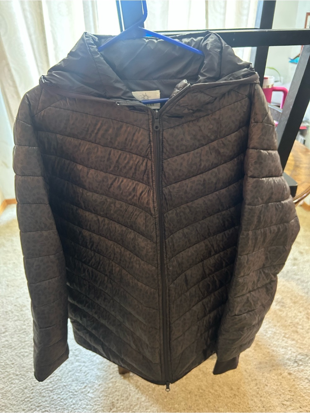 Quilted Hooded Puffer Down Jacket - Brown/Cheetah
